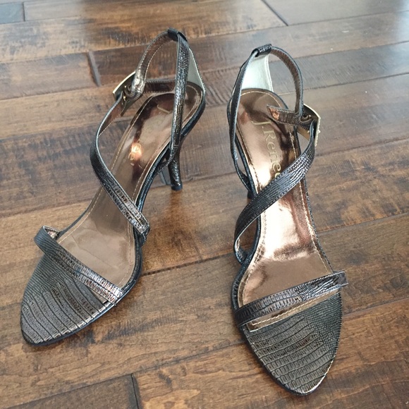 Lizard Print Cognac Strappy Heels - Picture 1 of 8